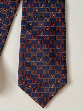 Equestrian Silk Tie Hand Tailored Stirrups Navy Blue Red Necktie Horses Preppy